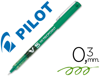 Bolígrafo roller Pilot V-5 punta aguja tinta verde 0,5 mm.